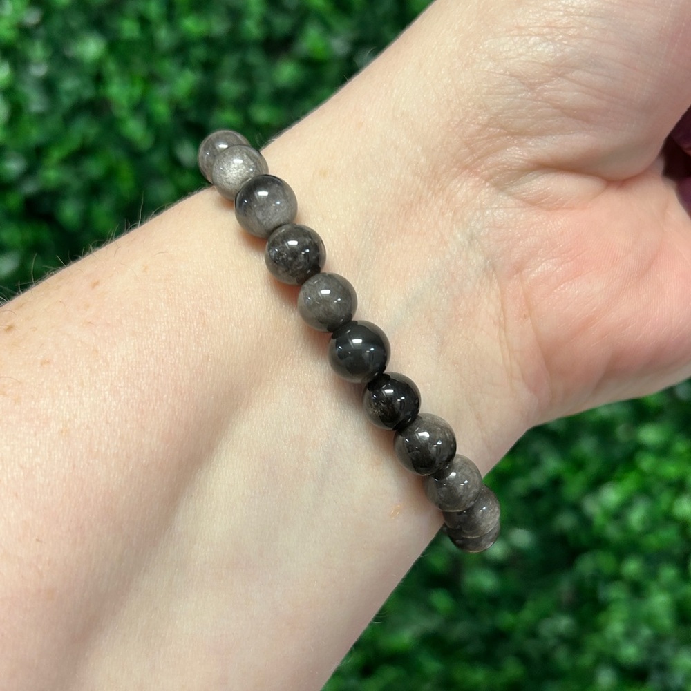 Handcrafted Silver Sheen Obsidian Stretch Bracelet